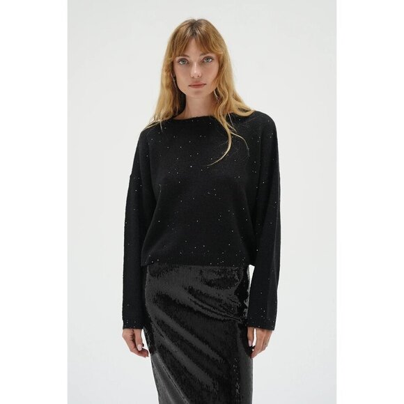 LNA Sheye Sparkle Sweater in Black Night Medium New Womens Knit Top - Picture 13 of 15